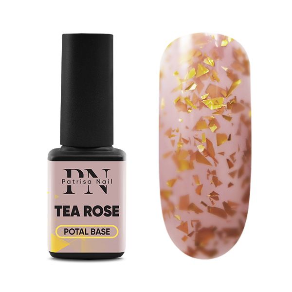 POTAL  Tea Rose base PN каучуковая розовая база с золотой поталью 12 мл