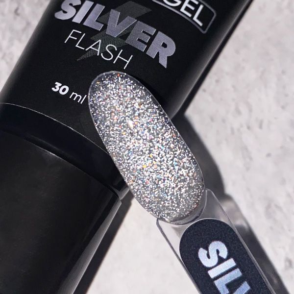 Комби гель Silver Flash PN с серебряным светоотражающим глиттером 30 мл