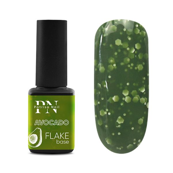 FLAKE base PN Avocado травянисто-зеленая база с белыми шестигранниками 12 мл
