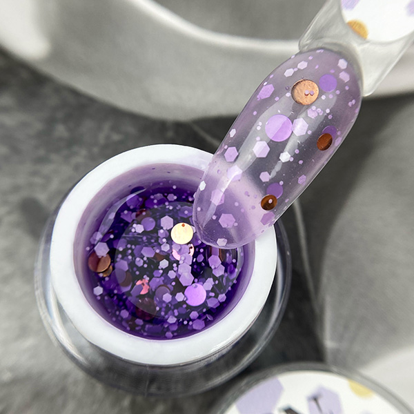 BUBBLE GEL Violety PN гель для дизайна c крупным глиттером 5 гр (сиреневый)