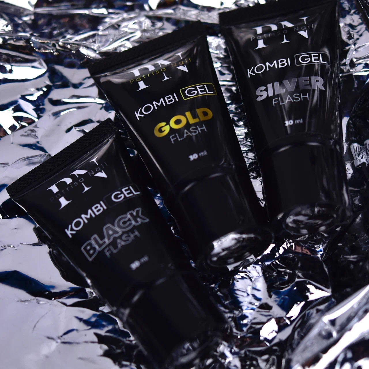 Комби гель Black Flash PN с черным светоотражающим глиттером 30 мл