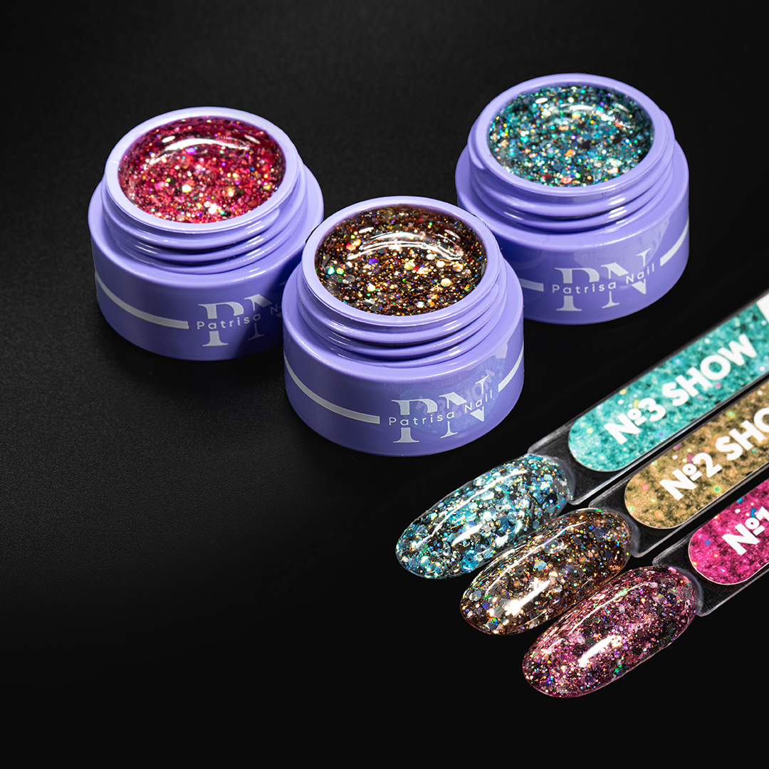 Набор гель-лаков PN с блёстками "Show" №1, №2, №3 в банках 5 г , 3 шт