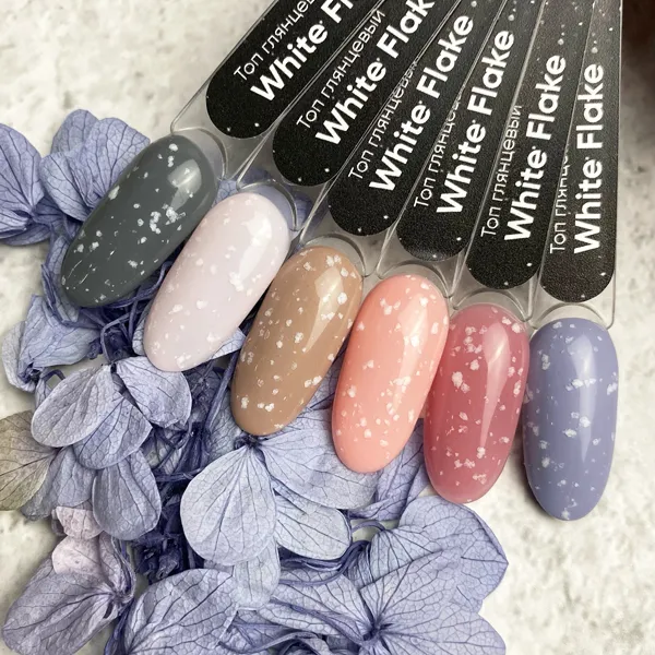 Топ глянцевый White Flake PN с белыми хлопьями без липкого слоя 12 мл