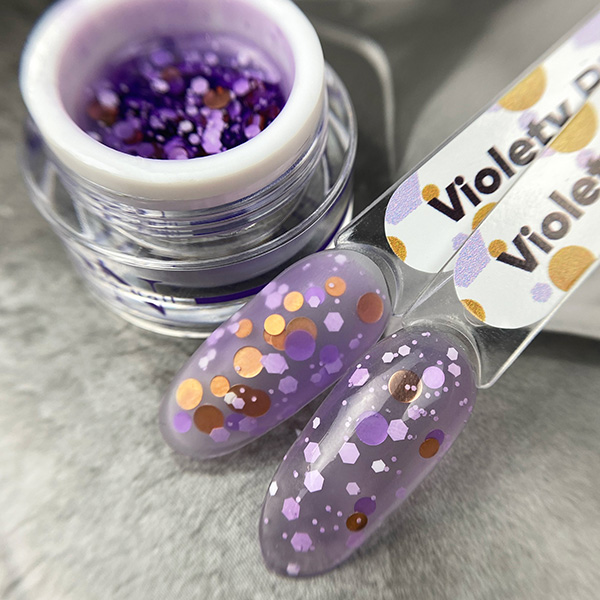 BUBBLE GEL Violety PN гель для дизайна c крупным глиттером 5 гр (сиреневый)