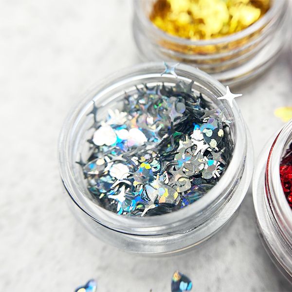 Камифубуки PN К99 "Сердце и звезды" микс серебро голография