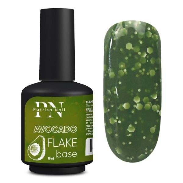 FLAKE base PN Avocado травянисто-зеленая база с белыми шестигранниками 16 мл
