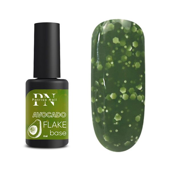 FLAKE base PN Avocado травянисто-зеленая база с белыми шестигранниками 8 мл