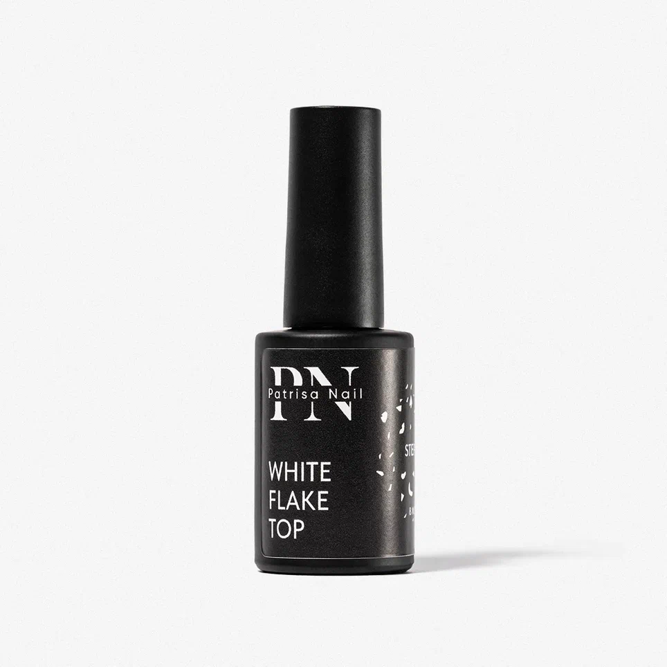 Топ глянцевый White Flake PN с белыми хлопьями без липкого слоя 8 мл