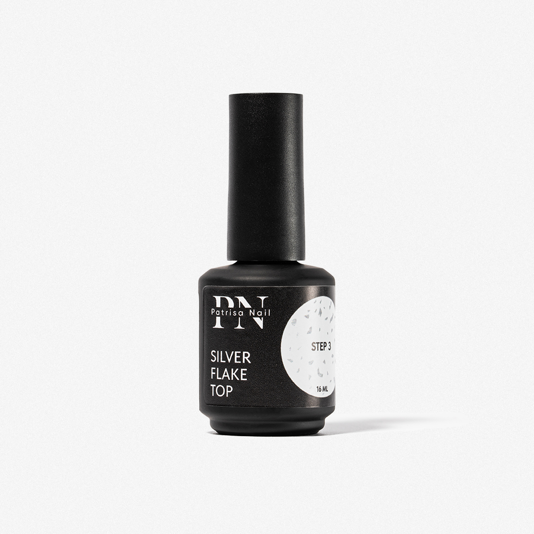 Топ глянцевый Silver Flake PN с серебряными хлопьями, без липкого слоя, 16 мл