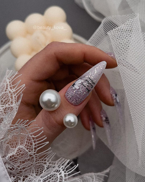 POTAL Lily base PN каучуковая сиреневая база с серебряной поталью 8 мл